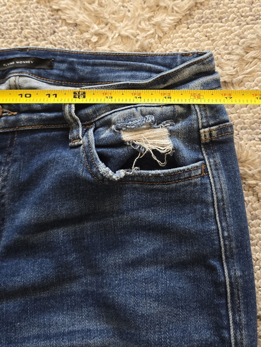 Flying Monkey Flared Blue Jeans Womens 31x31 Blue High Rise Stretch Distressed - Picture 4 of 7
